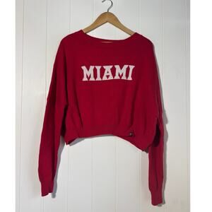 Hype & Vice Small Miami Red White Knit Cropped Crewneck Cotton Sweater
